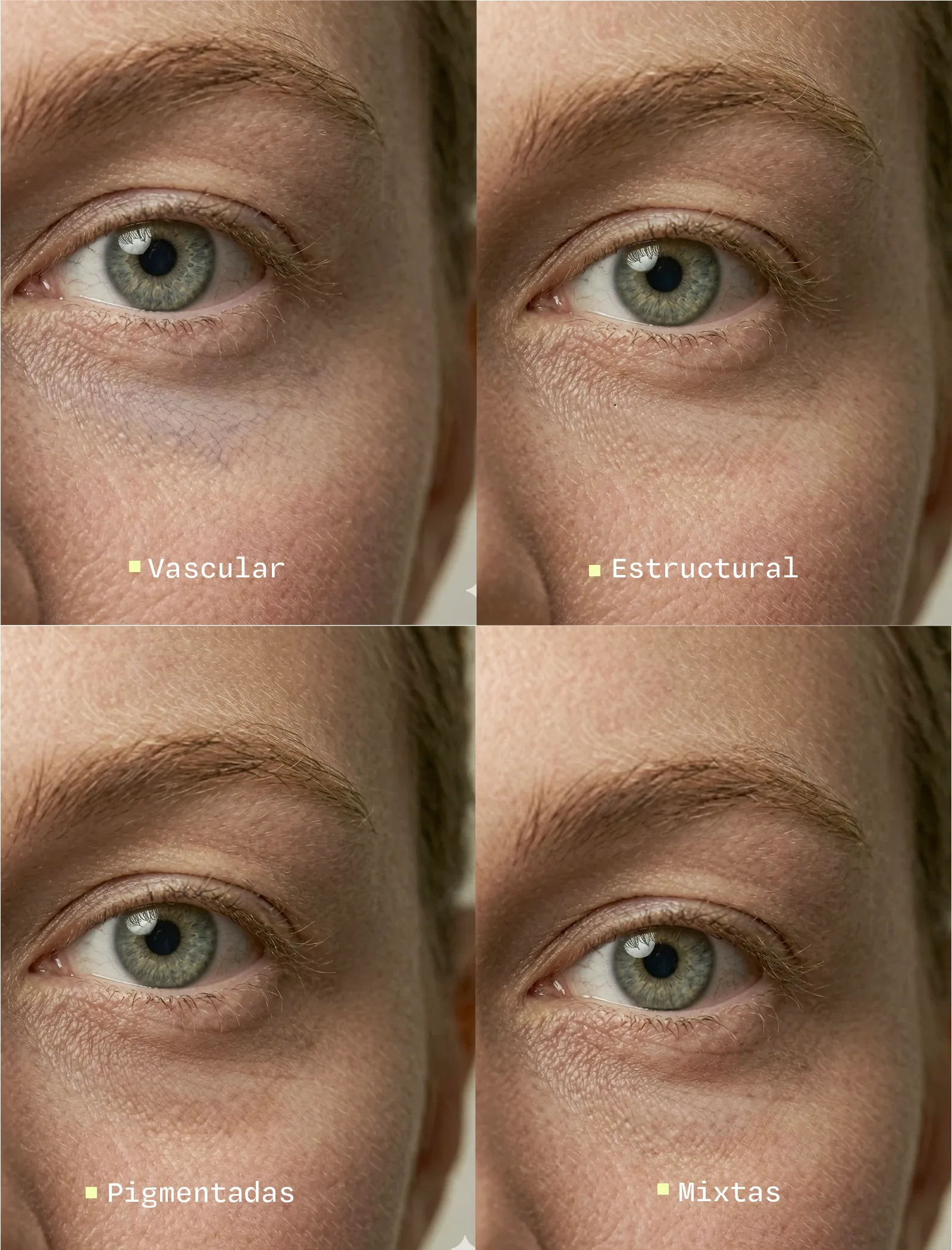 Clasificación clínica de los 4 tipos de ojeras según Roh y Chung 2009